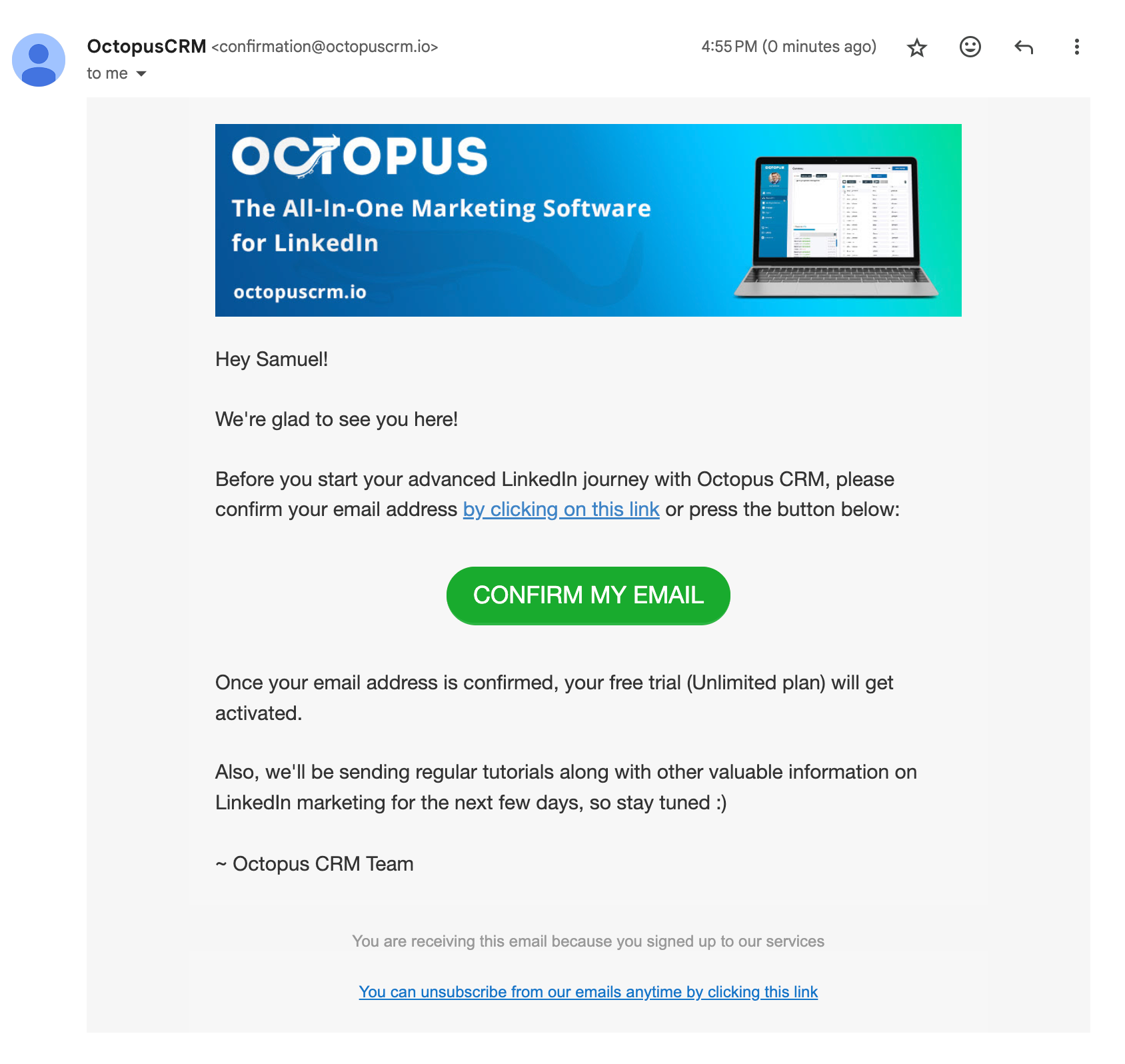 email octopus CRM inscripción